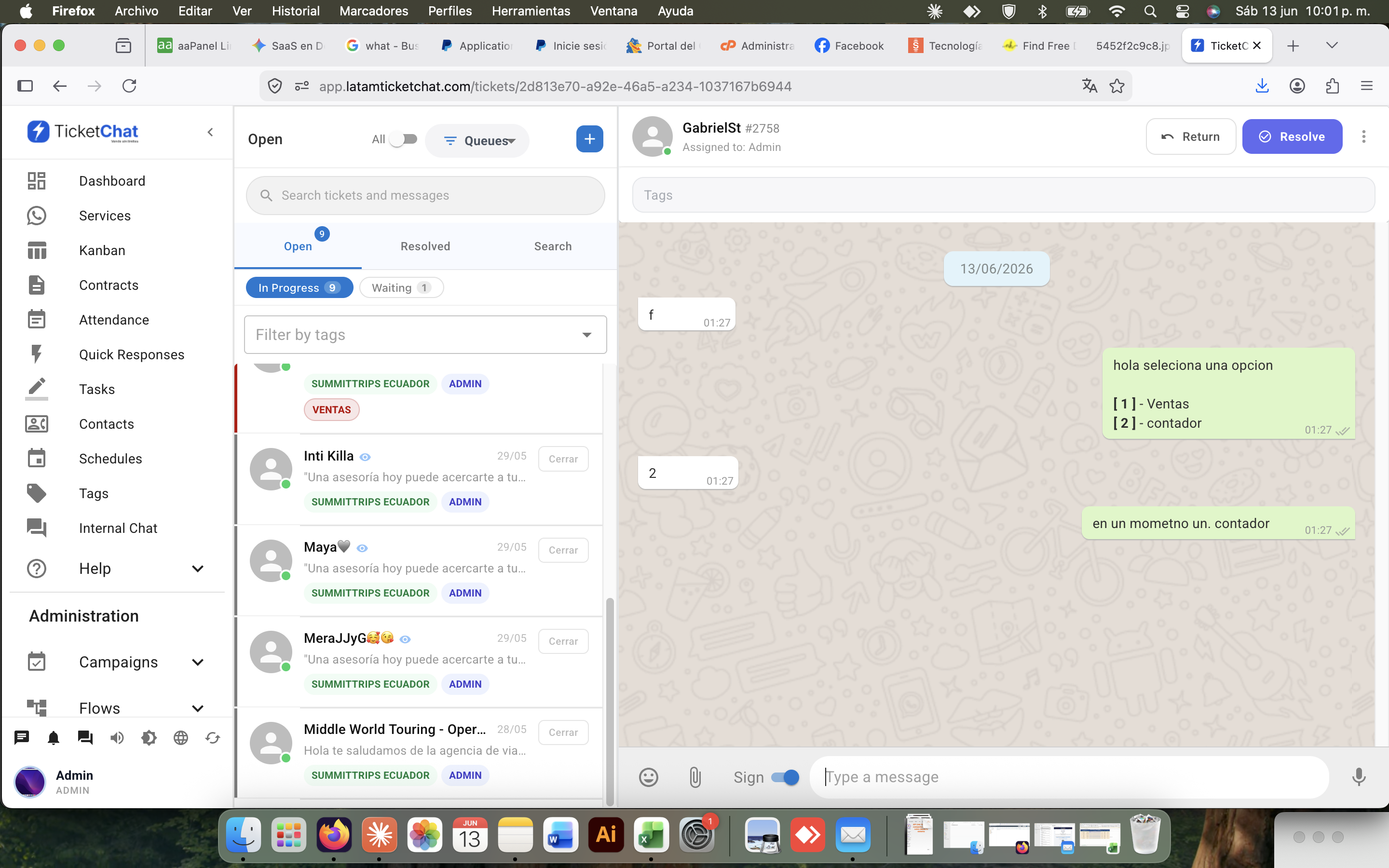 TicketChat App — Panel de Tickets y Chats
